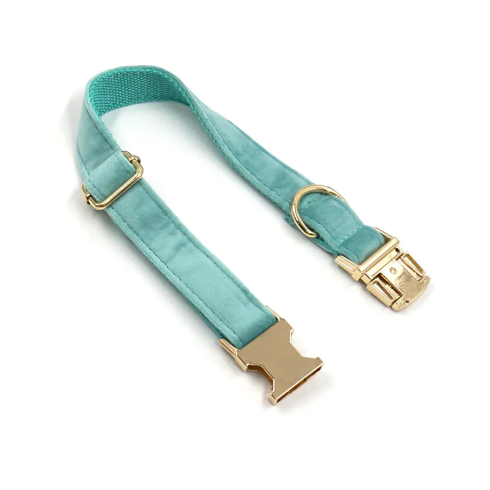 Tiffany Blue Harness for Dog Luxury Designer Personalized Dog Collar Free Engraving Adjustable Soft Velvet Puppy Pet Harness Set - Royal Pet Boutique